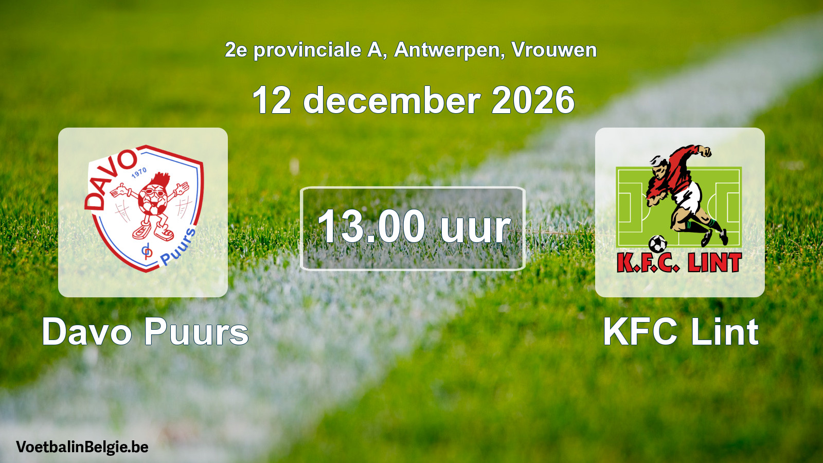 Geplande wedstrijd vrouwenvoetbal: Davo Puurs - KFC Lint (12 december 2026)