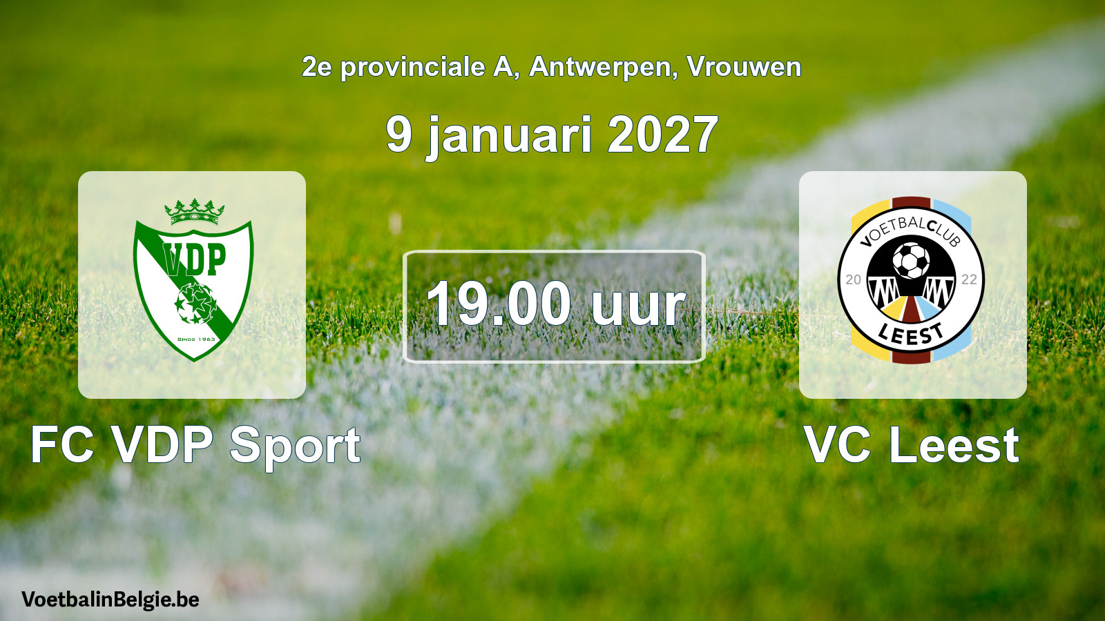 Geplande wedstrijd vrouwenvoetbal: FC VDP Sport - VC Leest (9 januari 2027)