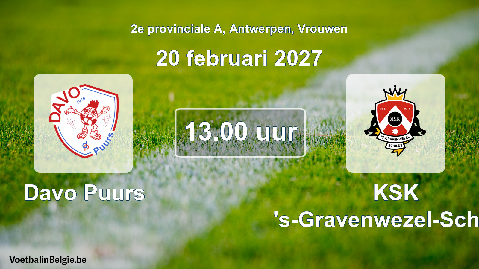 Geplande wedstrijd vrouwenvoetbal: Davo Puurs - KSK 's-Gravenwezel-Schilde (20 februari 2027)