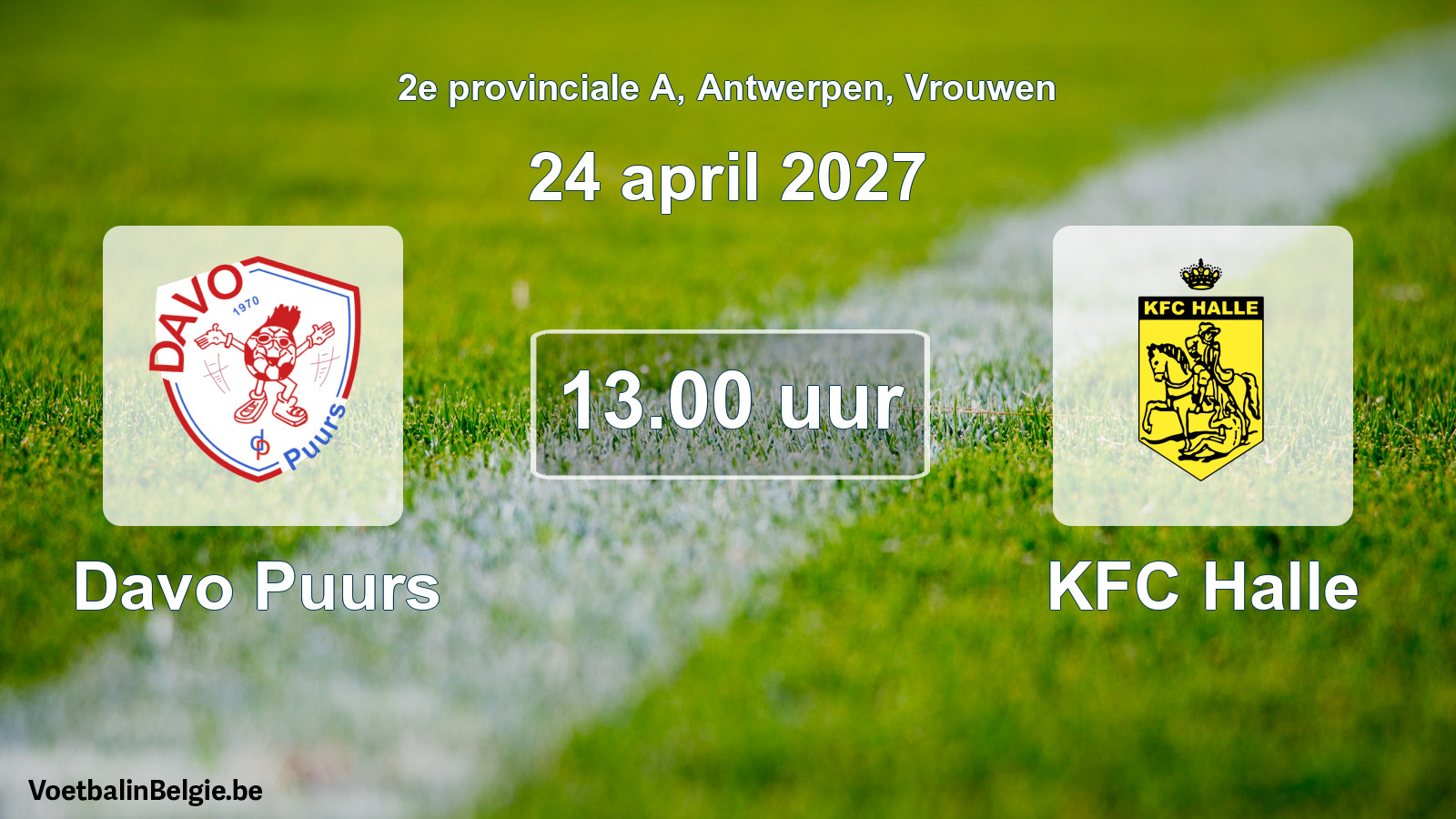 Geplande wedstrijd vrouwenvoetbal: Davo Puurs - KFC Halle (24 april 2027)