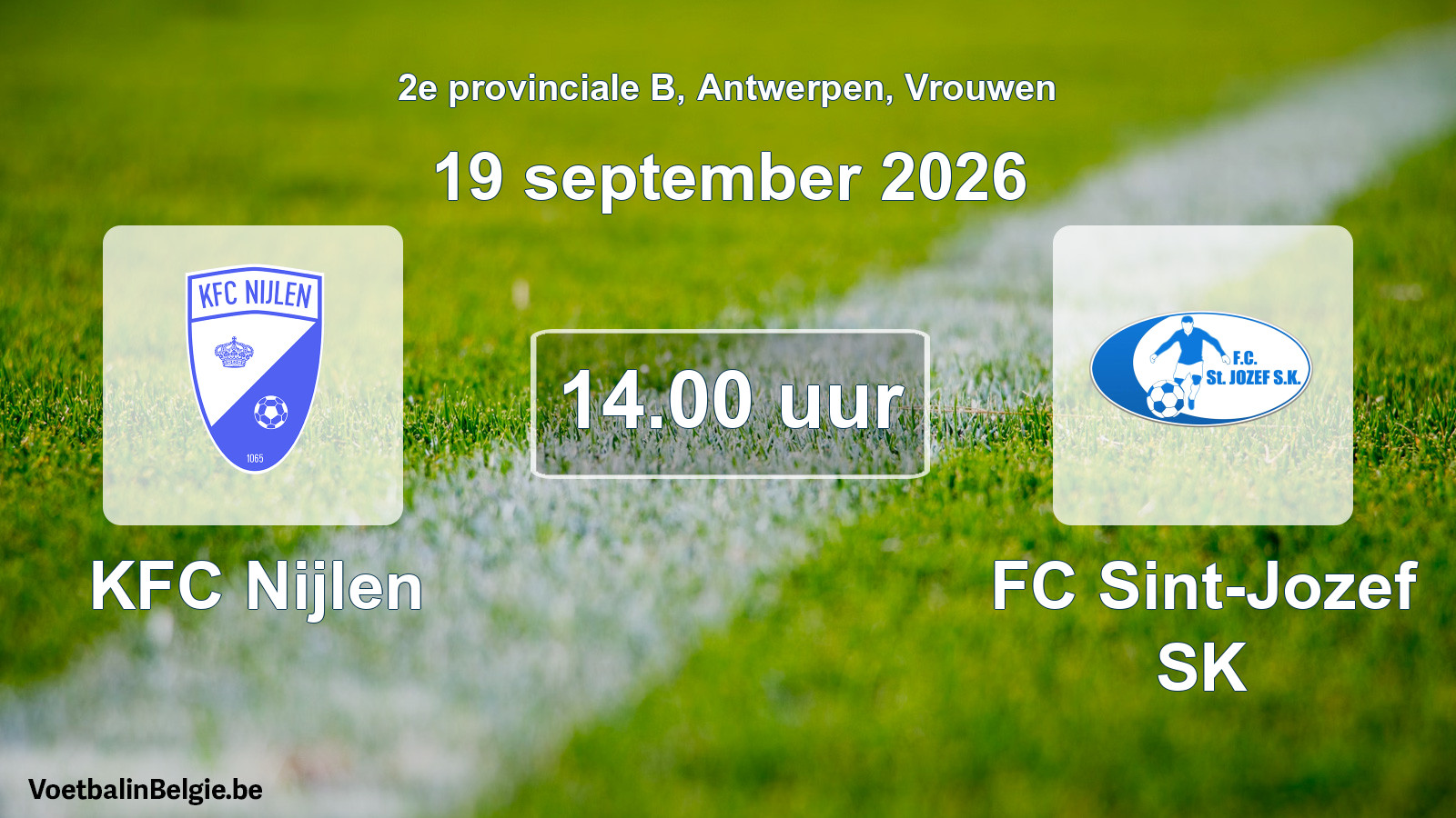 Geplande wedstrijd vrouwenvoetbal: KFC Nijlen - FC Sint-Jozef SK (19 september 2026)