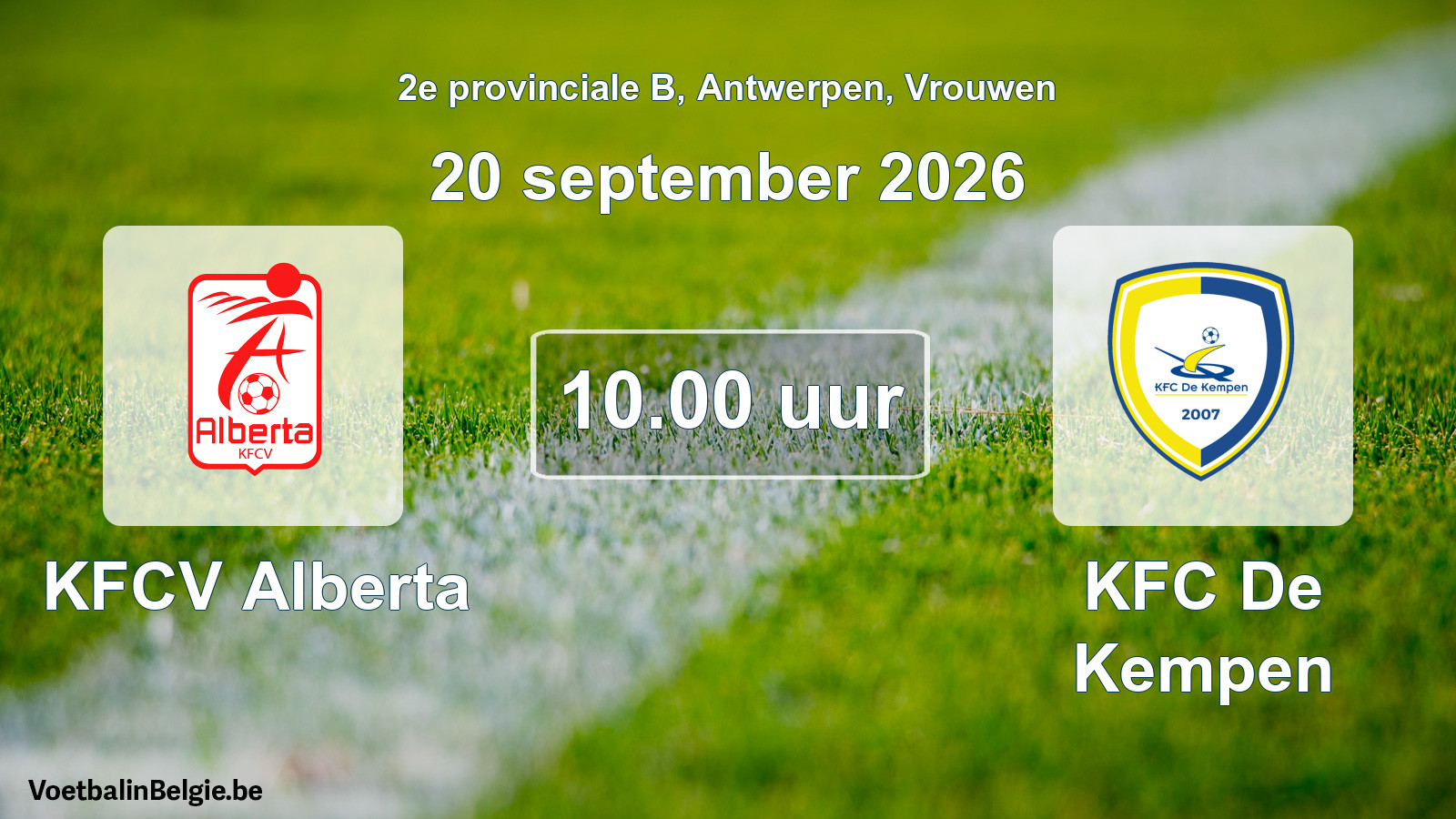 Geplande wedstrijd vrouwenvoetbal: KFCV Alberta - KFC De Kempen (20 september 2026)