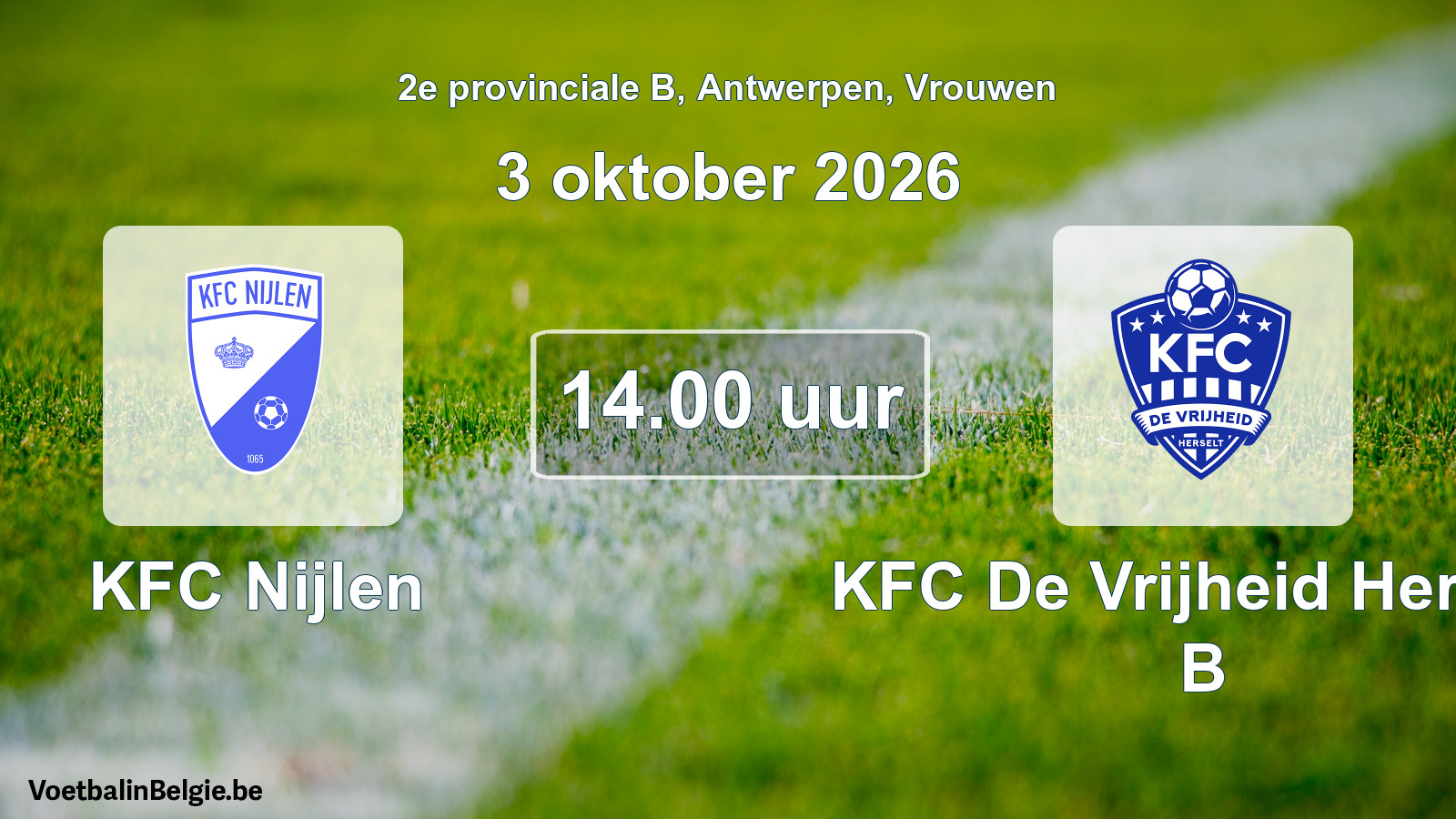 Geplande wedstrijd vrouwenvoetbal: KFC Nijlen - KFC De Vrijheid Herselt B (3 oktober 2026)