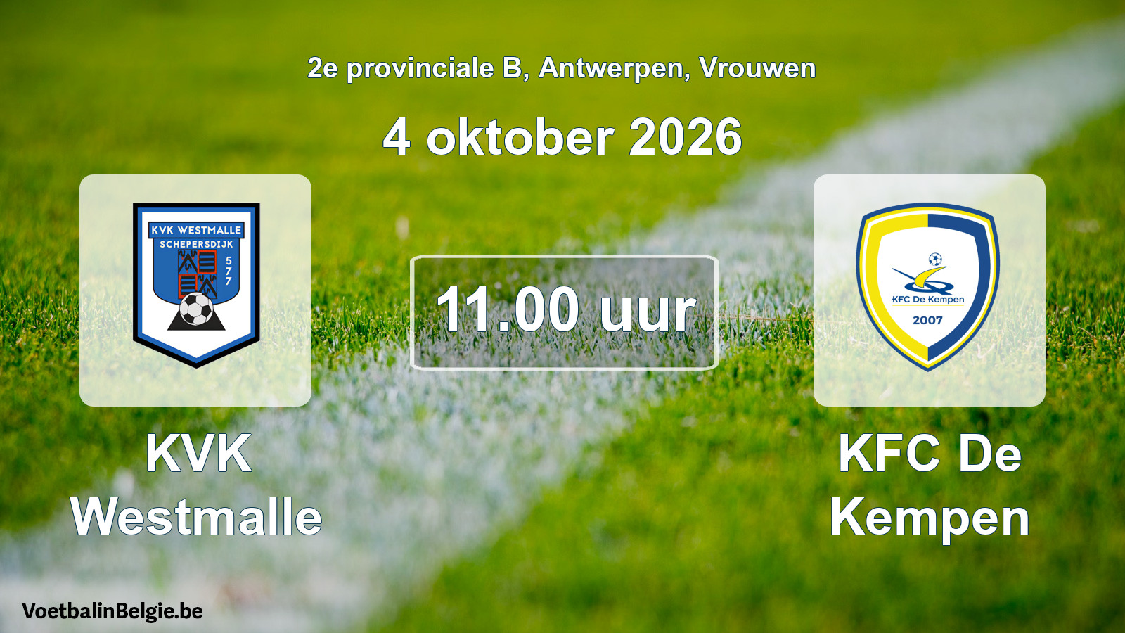 Geplande wedstrijd vrouwenvoetbal: KVK Westmalle - KFC De Kempen (4 oktober 2026)