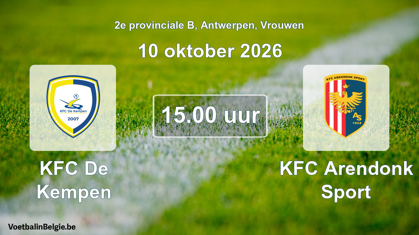 Geplande wedstrijd vrouwenvoetbal: KFC De Kempen - KFC Arendonk Sport (10 oktober 2026)