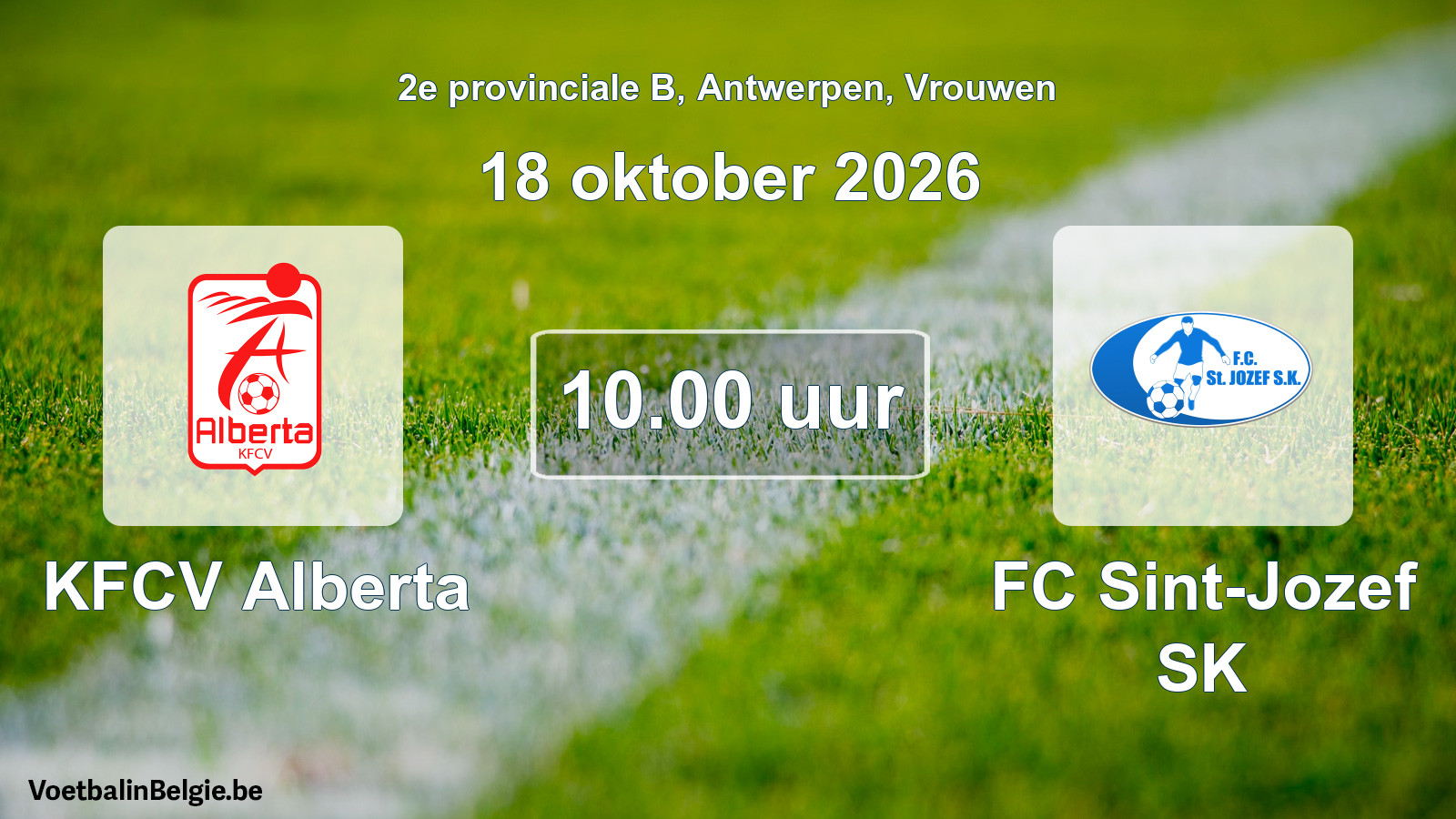 Geplande wedstrijd vrouwenvoetbal: KFCV Alberta - FC Sint-Jozef SK (18 oktober 2026)
