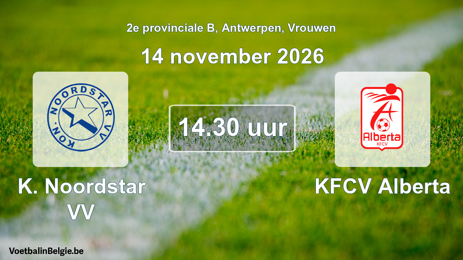 Geplande wedstrijd vrouwenvoetbal: K. Noordstar VV - KFCV Alberta (14 november 2026)