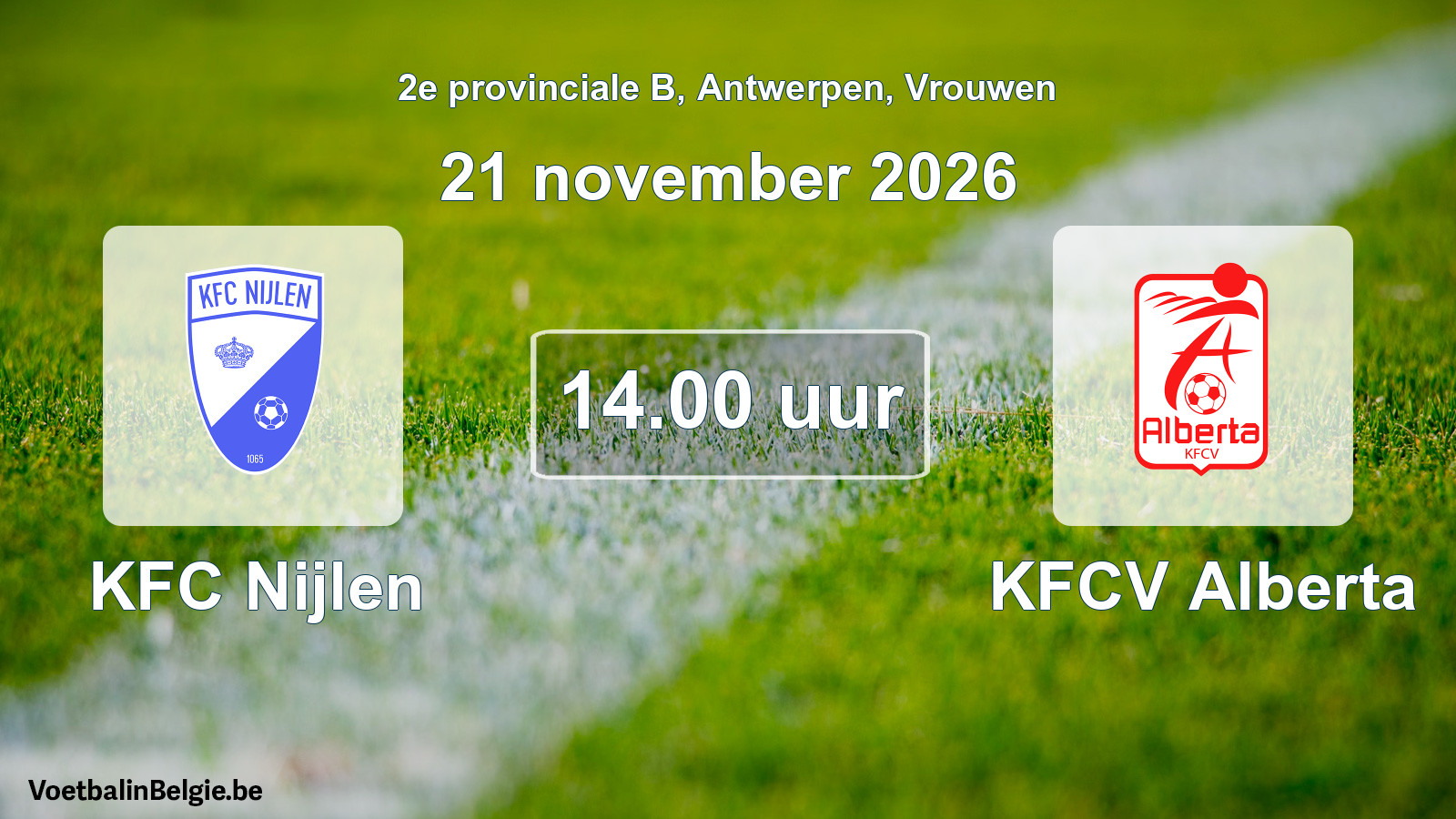 Geplande wedstrijd vrouwenvoetbal: KFC Nijlen - KFCV Alberta (21 november 2026)