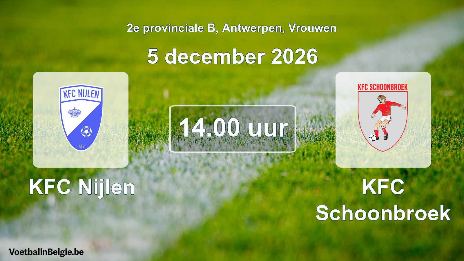Geplande wedstrijd vrouwenvoetbal: KFC Nijlen - KFC Schoonbroek (5 december 2026)