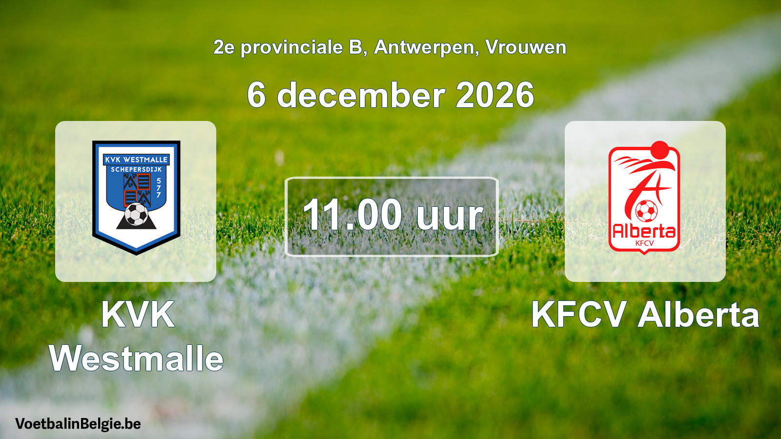Geplande wedstrijd vrouwenvoetbal: KVK Westmalle - KFCV Alberta (6 december 2026)