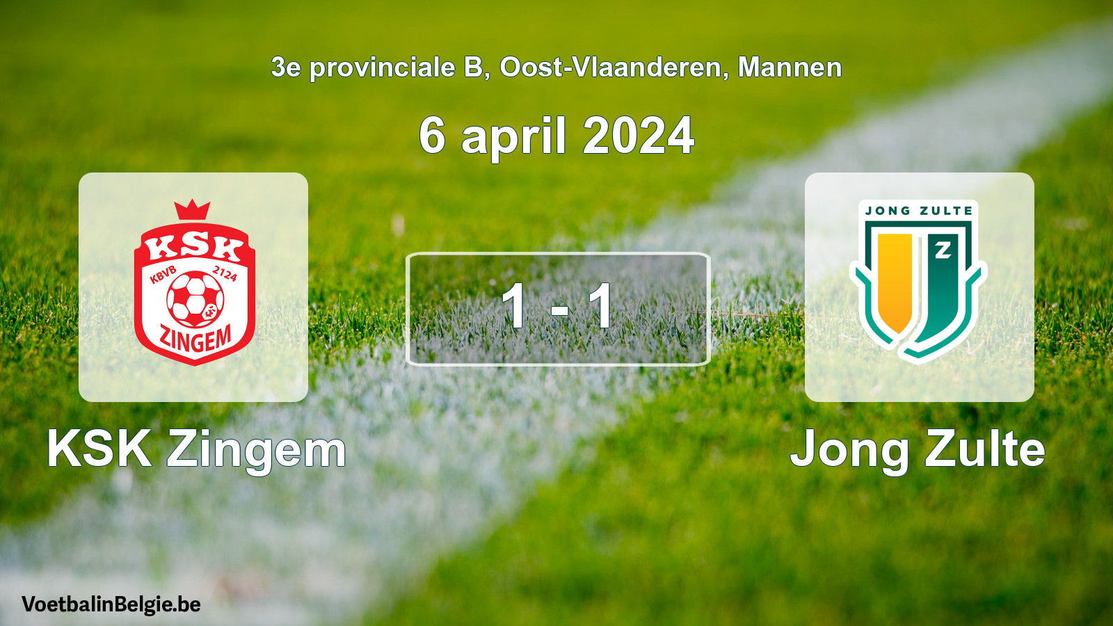 Gespeelde wedstrijd mannenvoetbal: KSK Zingem - Jong Zulte 1 - 1 (6 april 2024)