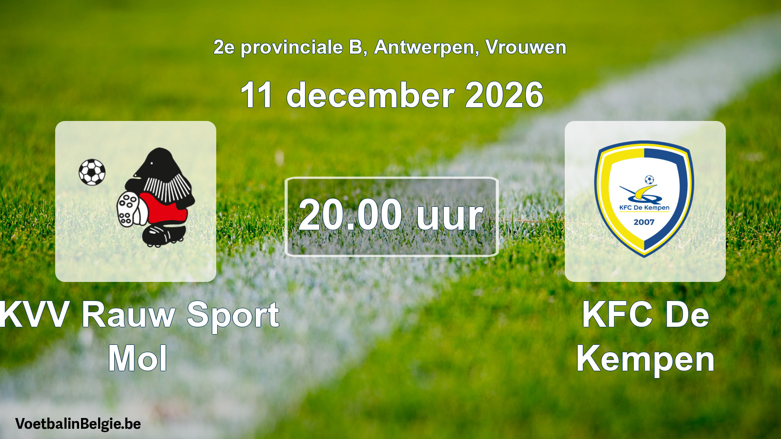 Geplande wedstrijd vrouwenvoetbal: KVV Rauw Sport Mol - KFC De Kempen (11 december 2026)