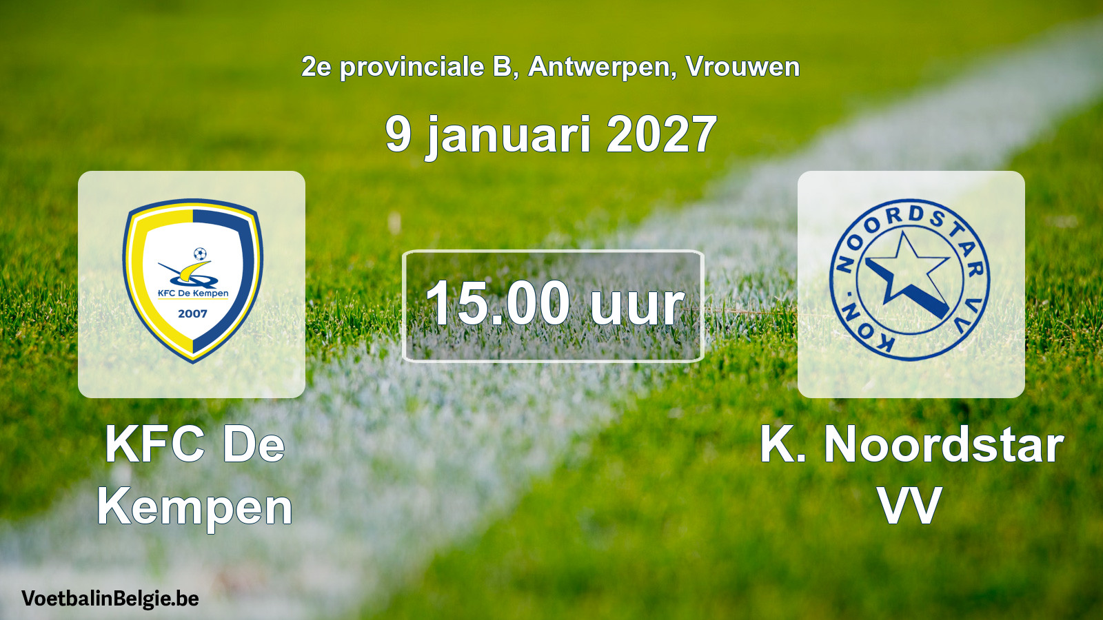 Geplande wedstrijd vrouwenvoetbal: KFC De Kempen - K. Noordstar VV (9 januari 2027)