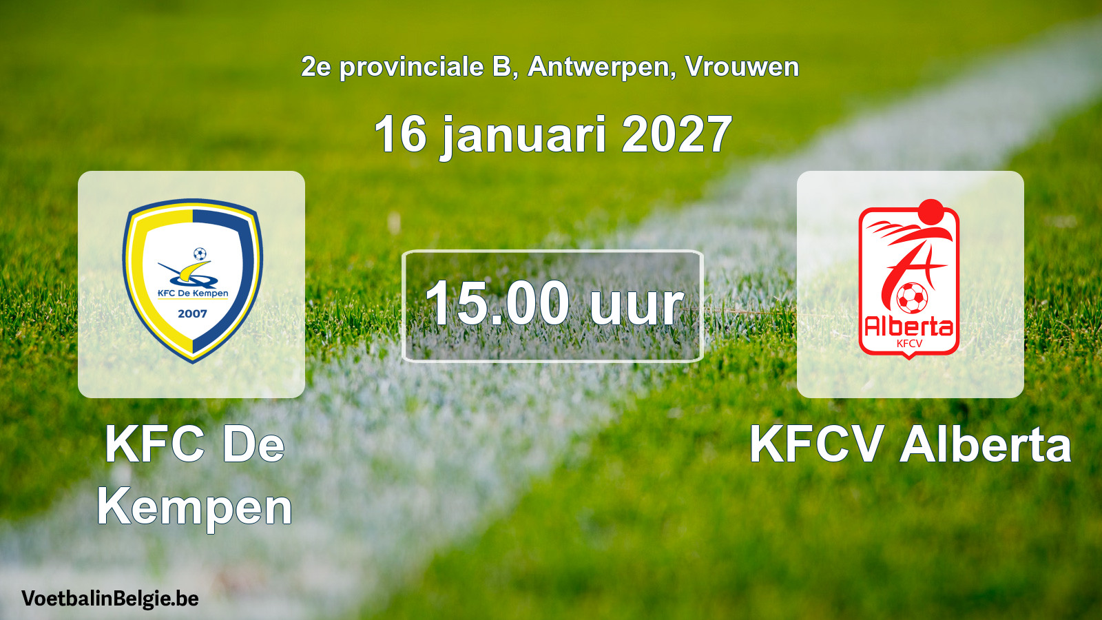Geplande wedstrijd vrouwenvoetbal: KFC De Kempen - KFCV Alberta (16 januari 2027)
