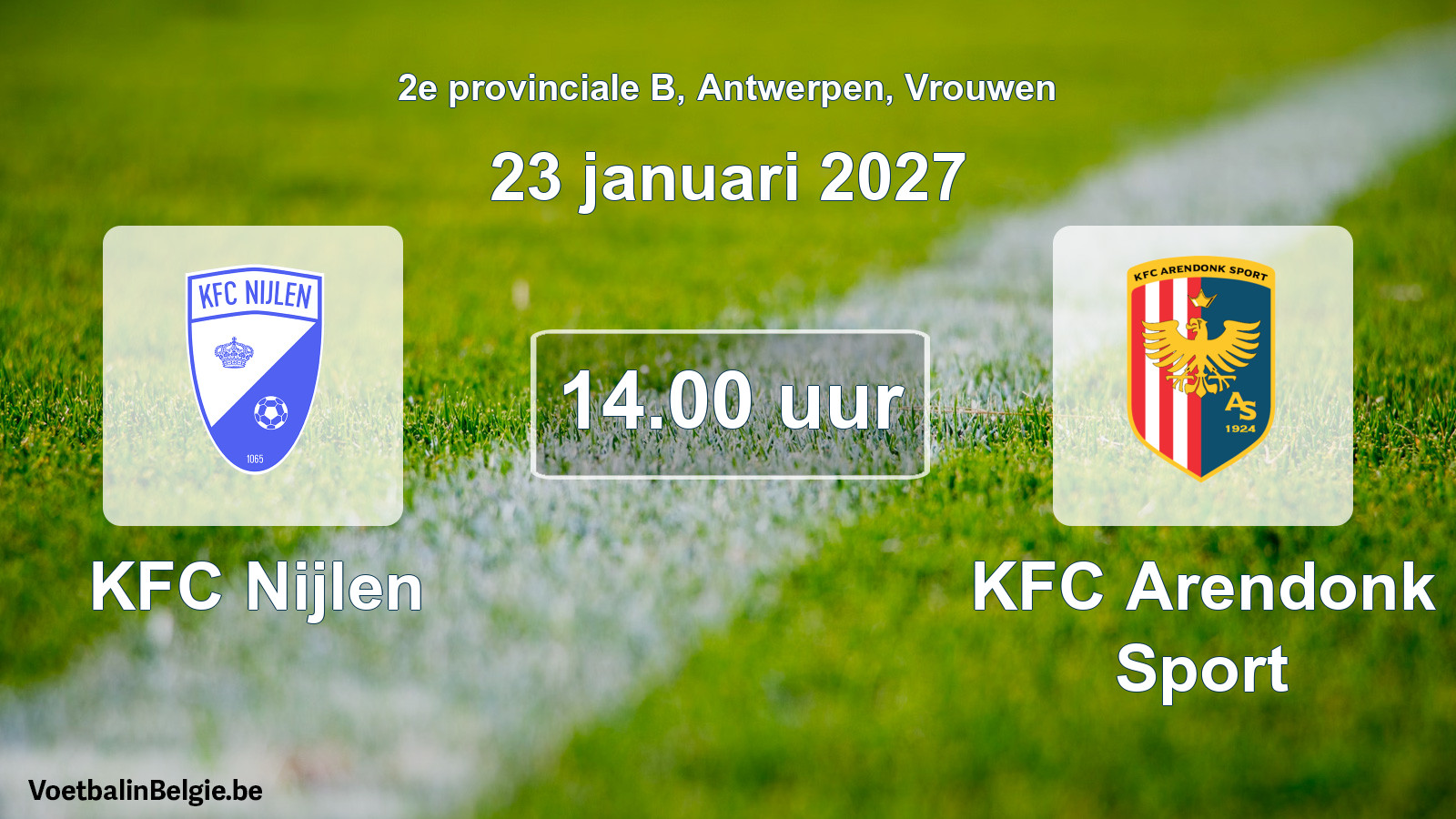 Geplande wedstrijd vrouwenvoetbal: KFC Nijlen - KFC Arendonk Sport (23 januari 2027)