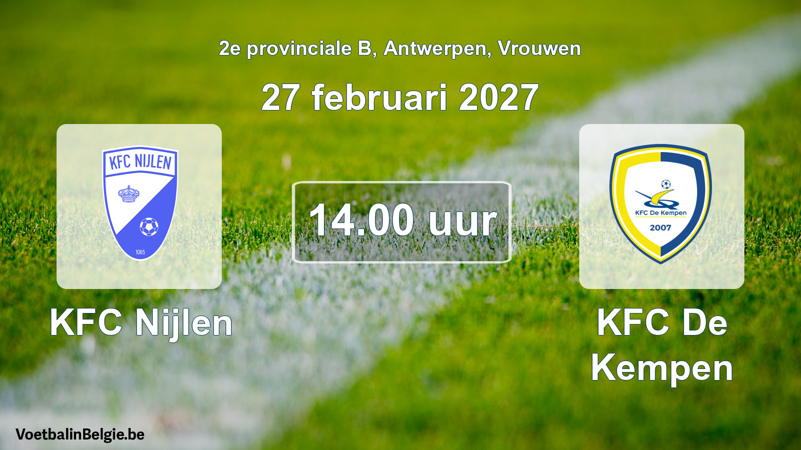 Geplande wedstrijd vrouwenvoetbal: KFC Nijlen - KFC De Kempen (27 februari 2027)