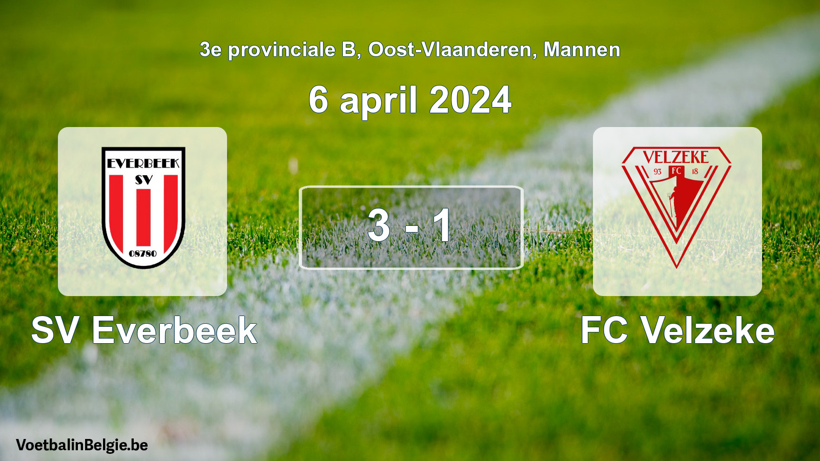 Gespeelde wedstrijd mannenvoetbal: SV Everbeek - FC Velzeke 3 - 1 (6 april 2024)