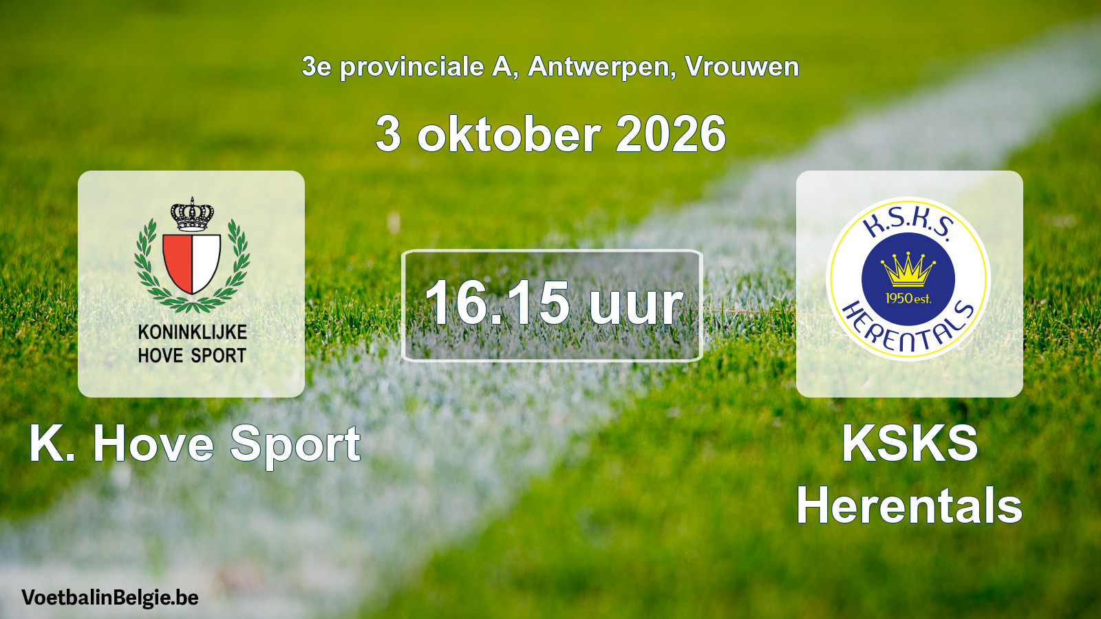 Geplande wedstrijd vrouwenvoetbal: K. Hove Sport - KSKS Herentals (3 oktober 2026)