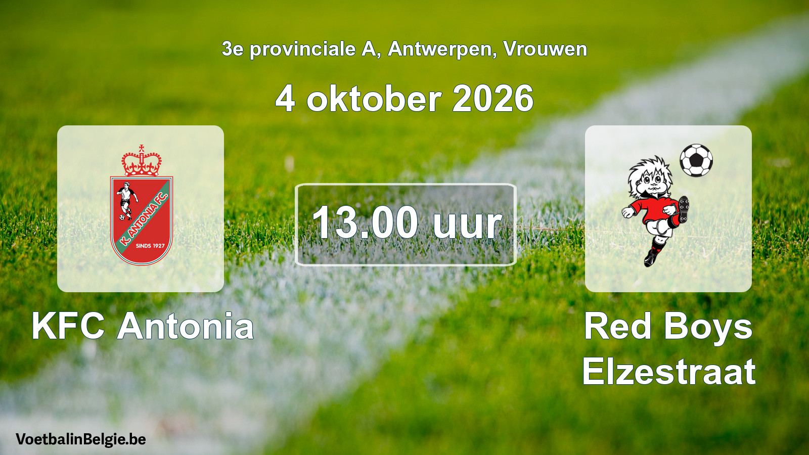 Geplande wedstrijd vrouwenvoetbal: KFC Antonia - Red Boys Elzestraat (4 oktober 2026)
