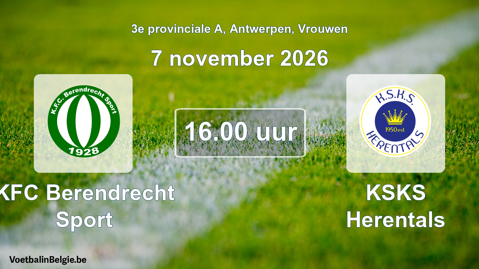Geplande wedstrijd vrouwenvoetbal: KFC Berendrecht Sport - KSKS Herentals (7 november 2026)
