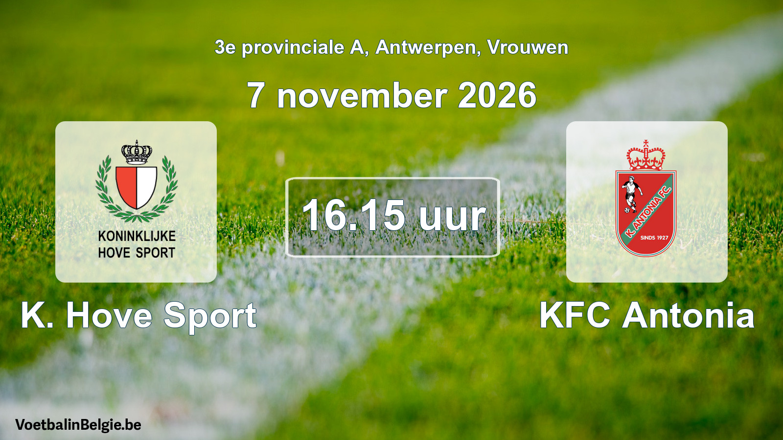 Geplande wedstrijd vrouwenvoetbal: K. Hove Sport - KFC Antonia (7 november 2026)