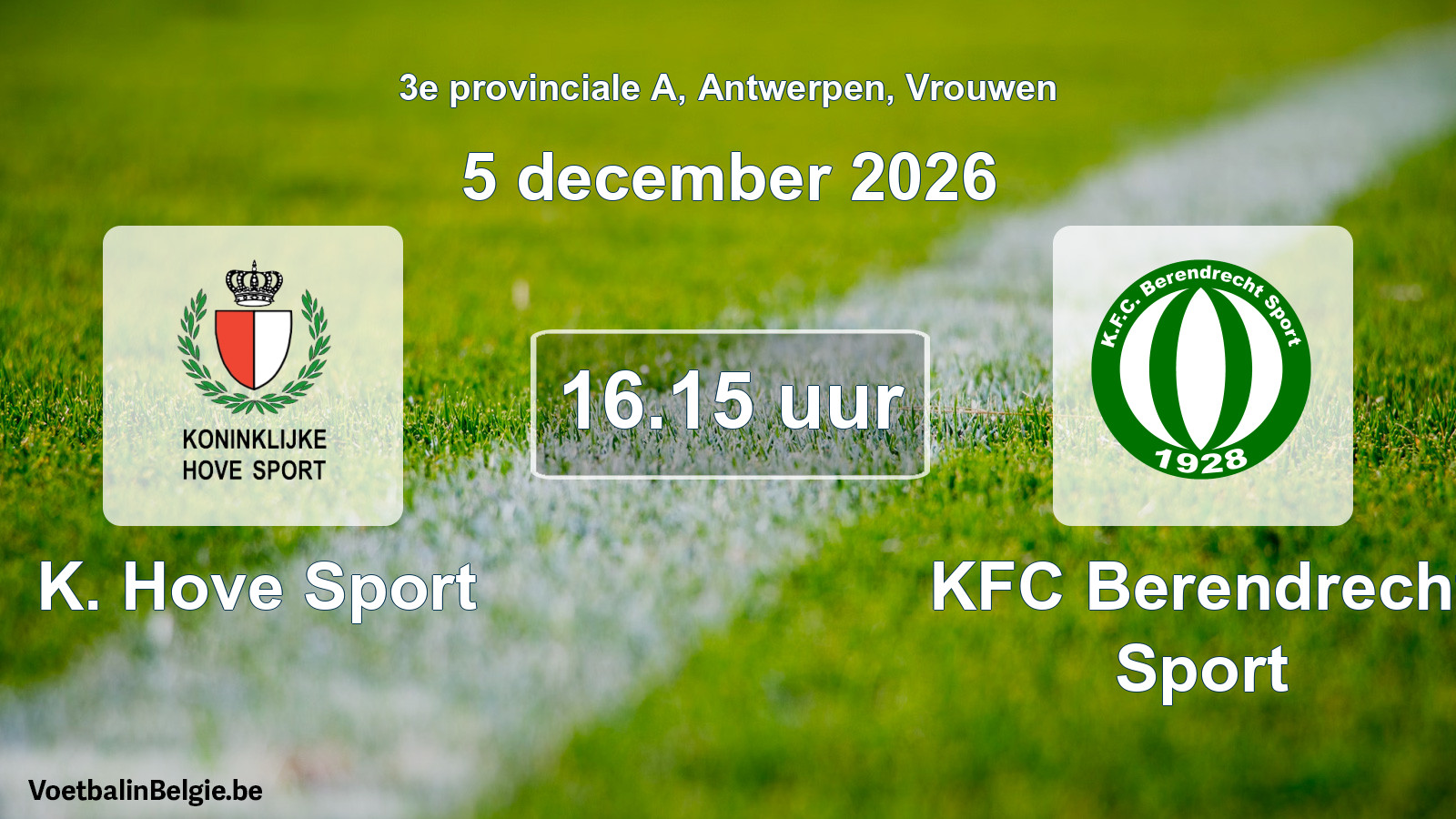 Geplande wedstrijd vrouwenvoetbal: K. Hove Sport - KFC Berendrecht Sport (5 december 2026)
