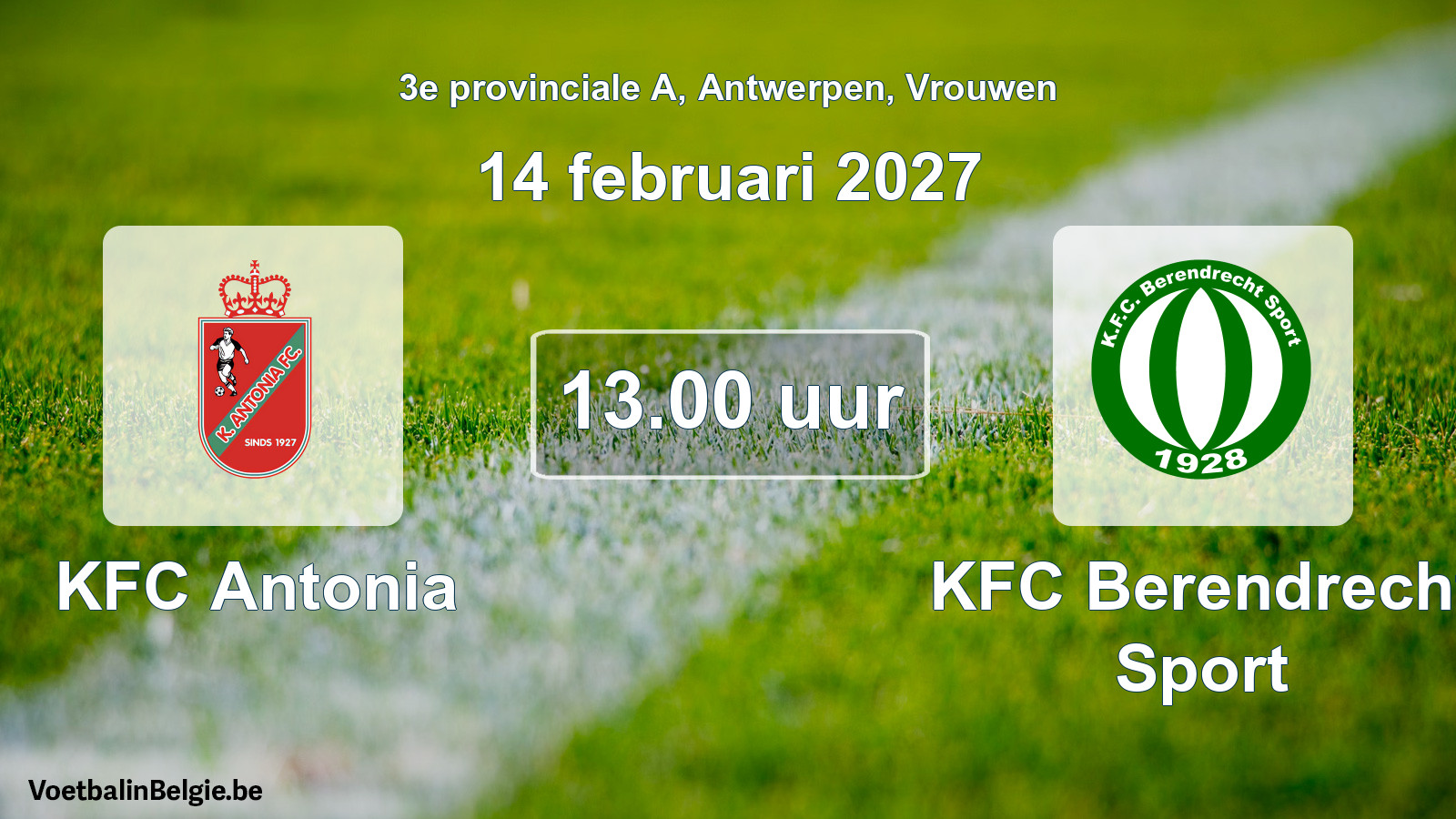 Geplande wedstrijd vrouwenvoetbal: KFC Antonia - KFC Berendrecht Sport (14 februari 2027)