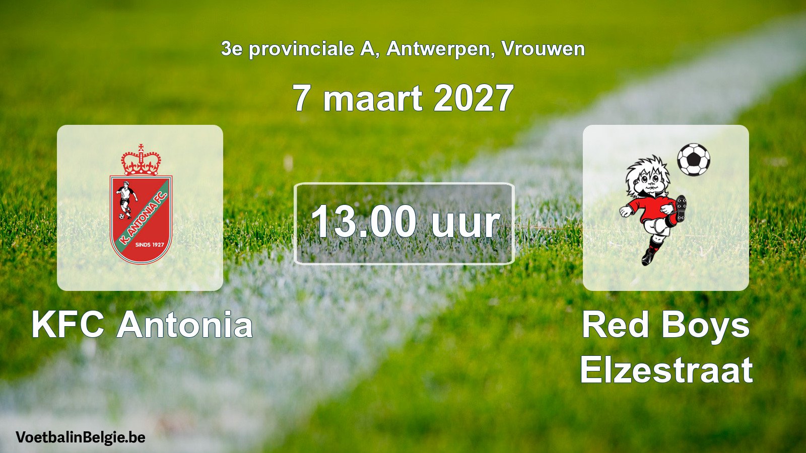 Geplande wedstrijd vrouwenvoetbal: KFC Antonia - Red Boys Elzestraat (7 maart 2027)