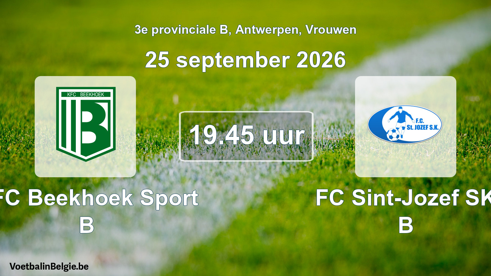 Geplande wedstrijd vrouwenvoetbal: KFC Beekhoek Sport B - FC Sint-Jozef SK B (25 september 2026)
