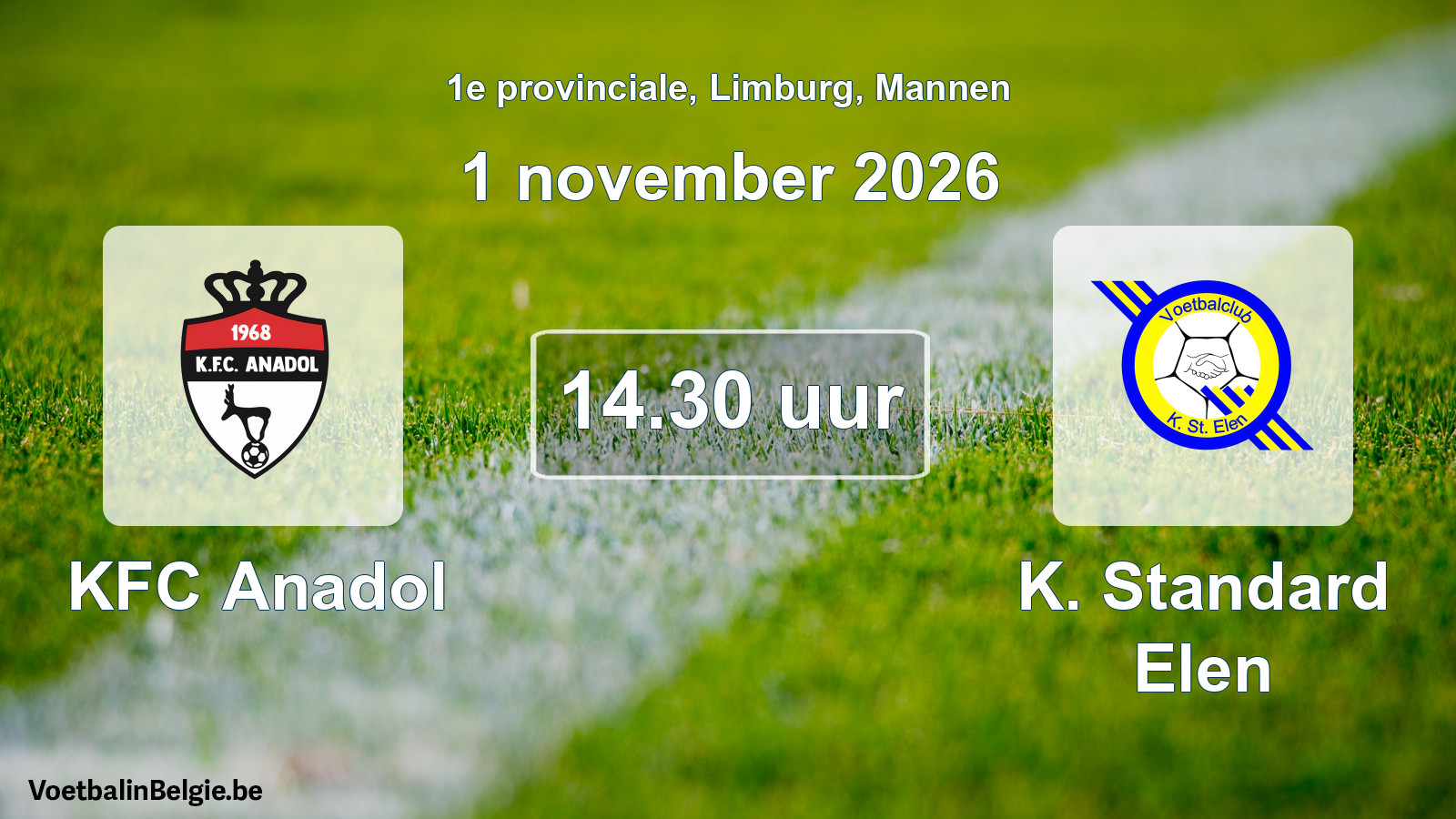 Match prévu football hommes: KFC Anadol - K. Standard Elen (1 novembre 2026)