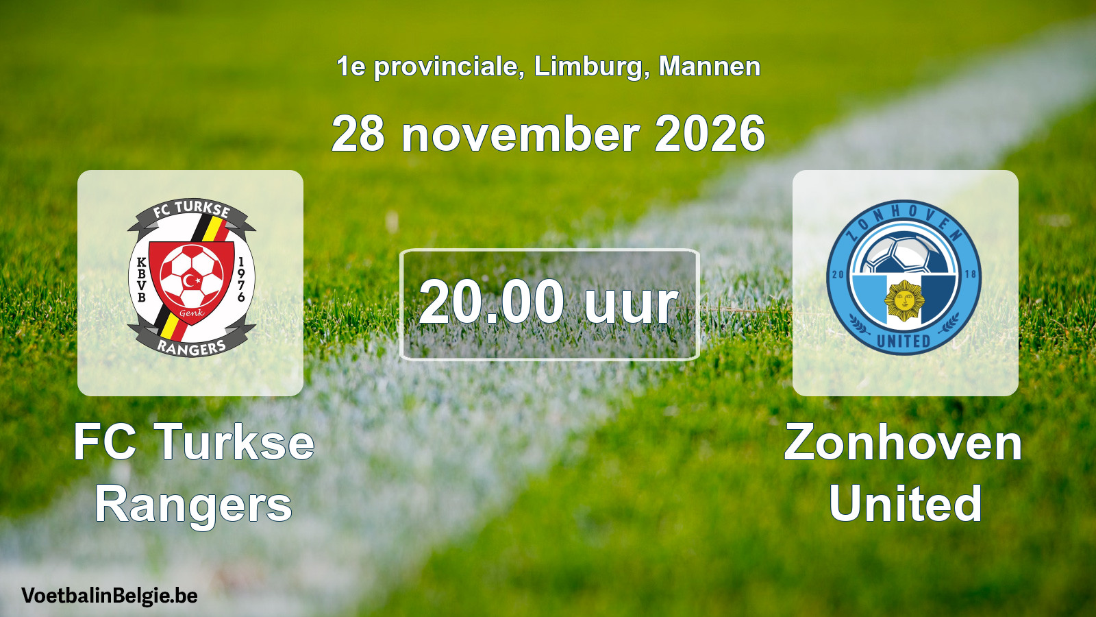 Geplande wedstrijd mannenvoetbal: FC Turkse Rangers - Zonhoven United (28 november 2026)