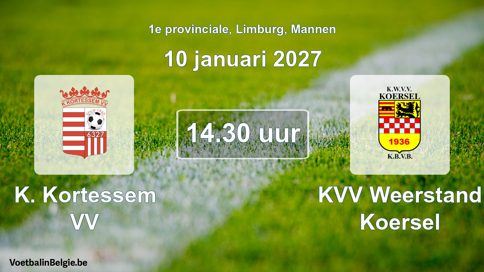 Geplande wedstrijd mannenvoetbal: K. Kortessem VV - KVV Weerstand Koersel (10 januari 2027)