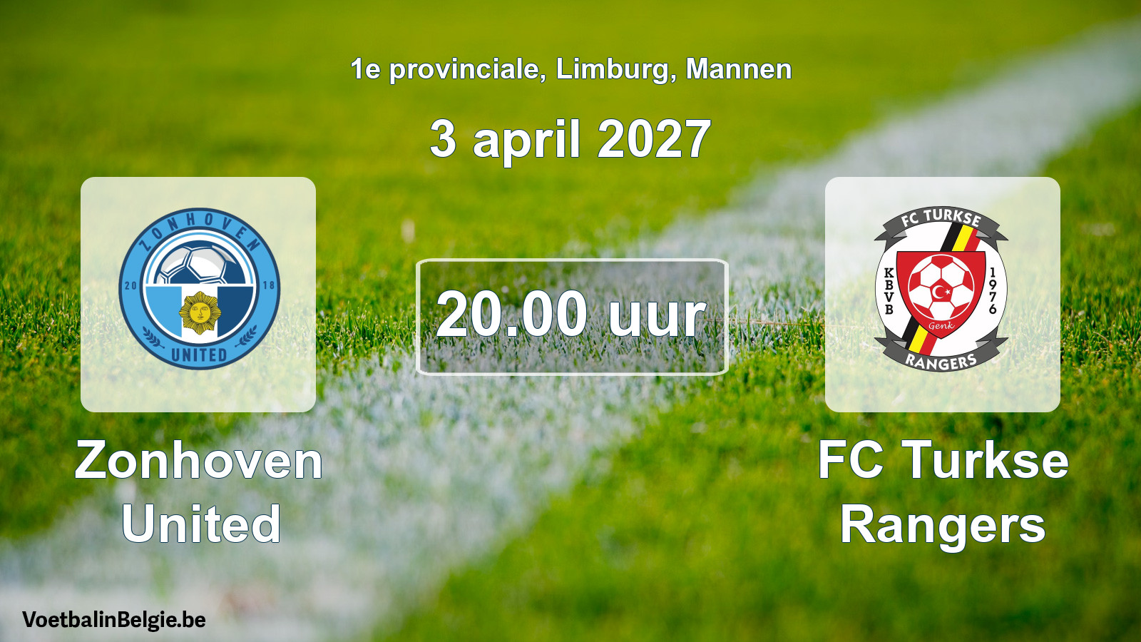 Geplande wedstrijd mannenvoetbal: Zonhoven United - FC Turkse Rangers (3 april 2027)