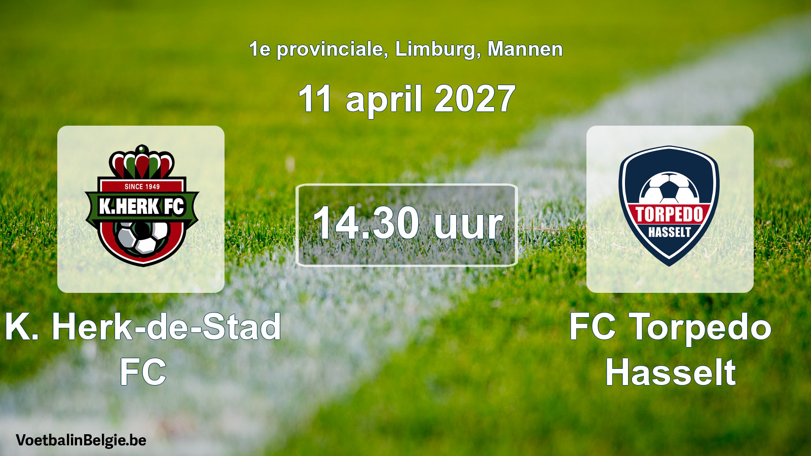 Geplande wedstrijd mannenvoetbal: K. Herk-de-Stad FC - FC Torpedo Hasselt (11 april 2027)