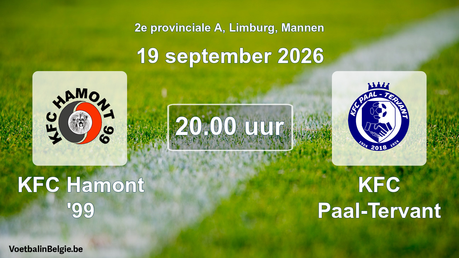 Geplande wedstrijd mannenvoetbal: KFC Hamont '99 - KFC Paal-Tervant (19 september 2026)