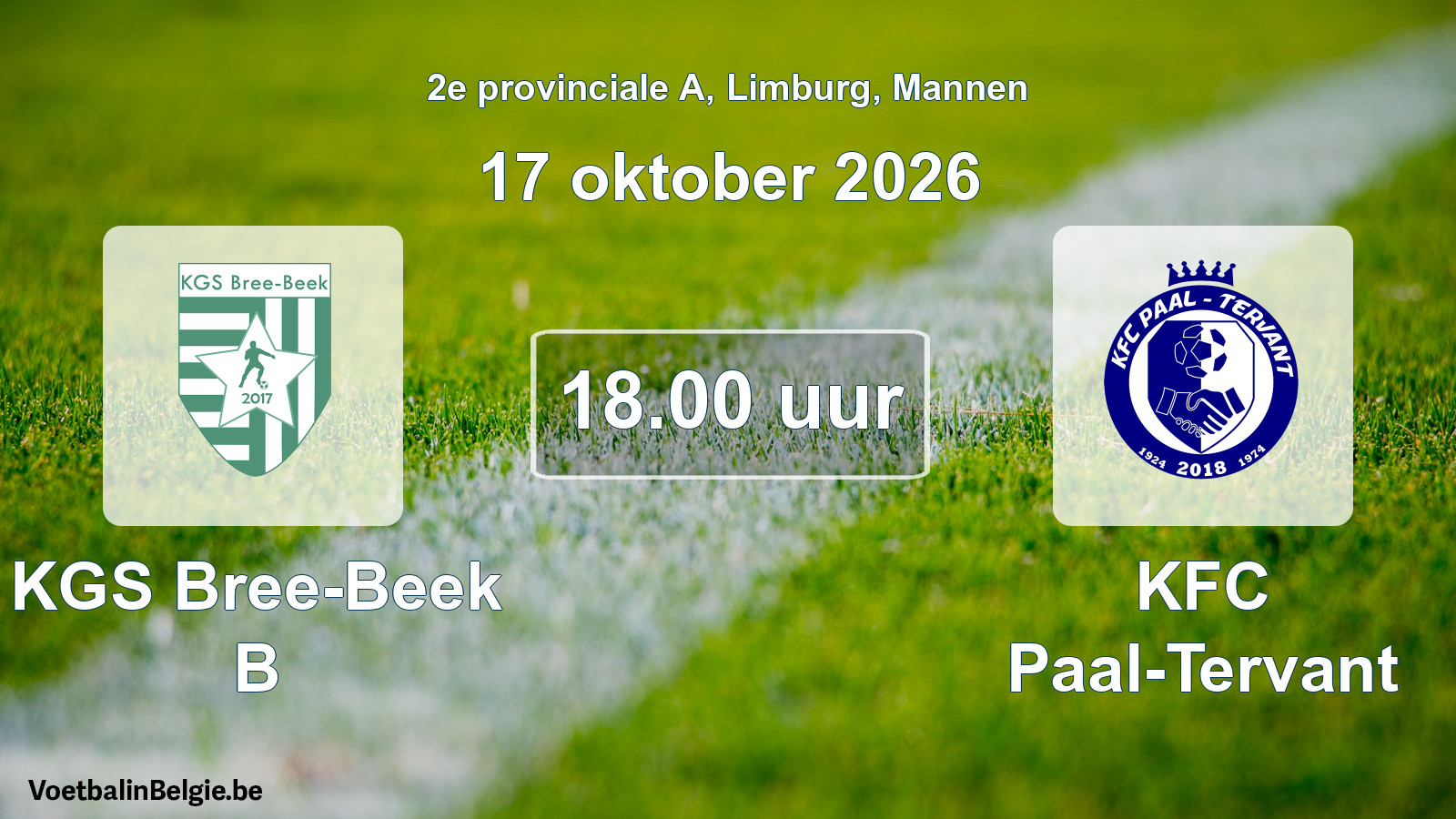 Geplande wedstrijd mannenvoetbal: KGS Bree-Beek B - KFC Paal-Tervant (17 oktober 2026)