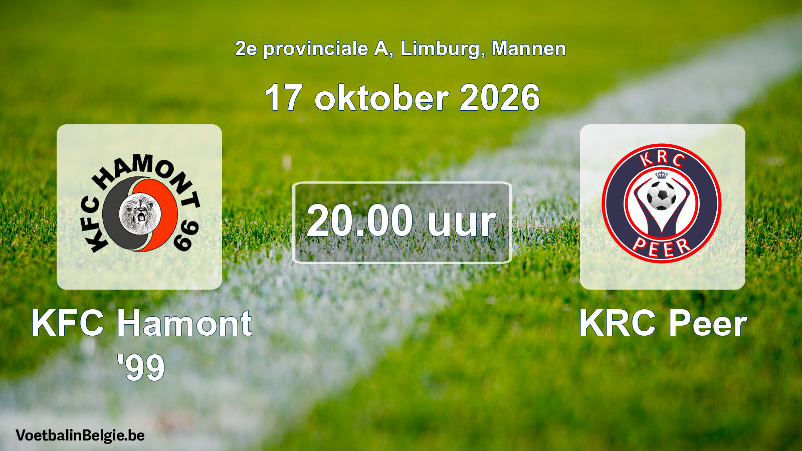 Geplande wedstrijd mannenvoetbal: KFC Hamont '99 - KRC Peer (17 oktober 2026)