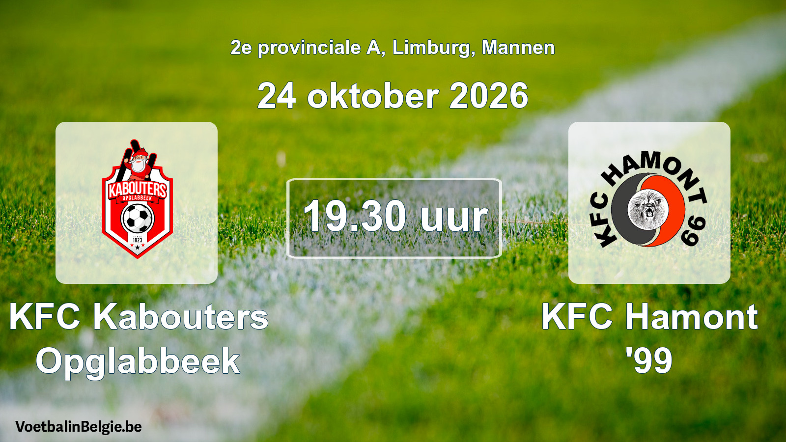 Geplande wedstrijd mannenvoetbal: KFC Kabouters Opglabbeek - KFC Hamont '99 (24 oktober 2026)