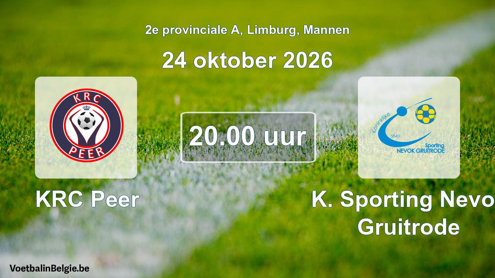 Geplande wedstrijd mannenvoetbal: KRC Peer - K. Sporting Nevok Gruitrode (24 oktober 2026)