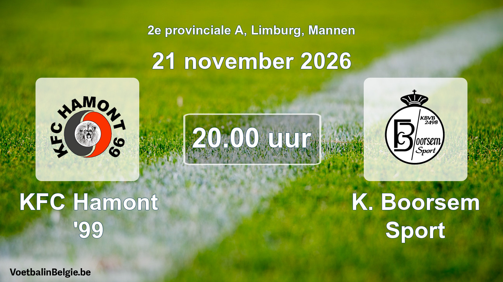 Geplande wedstrijd mannenvoetbal: KFC Hamont '99 - K. Boorsem Sport (21 november 2026)