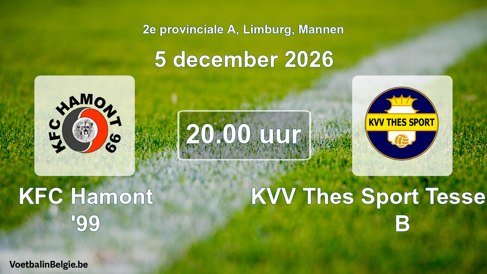 Geplande wedstrijd mannenvoetbal: KFC Hamont '99 - KVV Thes Sport Tessenderlo B (5 december 2026)