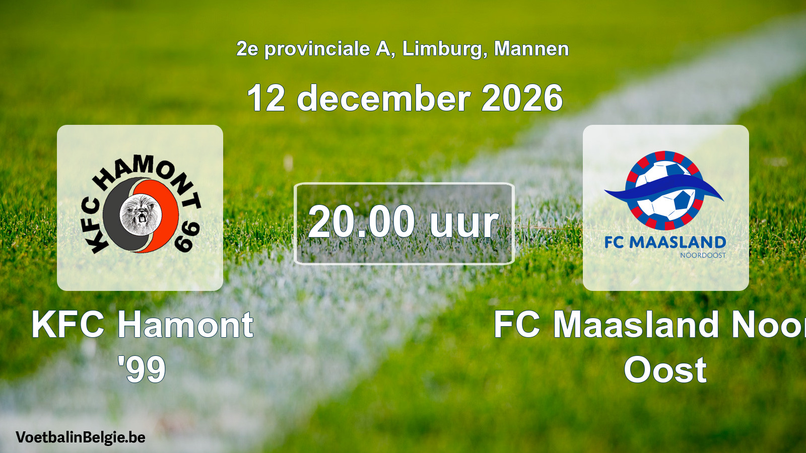 Geplande wedstrijd mannenvoetbal: KFC Hamont '99 - FC Maasland Noord Oost (12 december 2026)