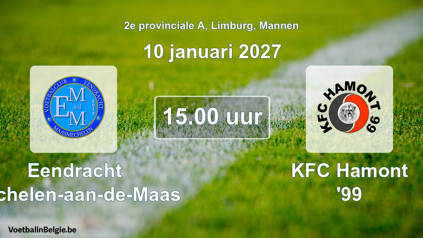 Geplande wedstrijd mannenvoetbal: Eendracht Mechelen-aan-de-Maas - KFC Hamont '99 (10 januari 2027)