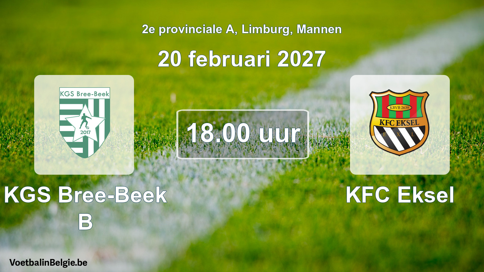 Geplande wedstrijd mannenvoetbal: KGS Bree-Beek B - KFC Eksel (20 februari 2027)