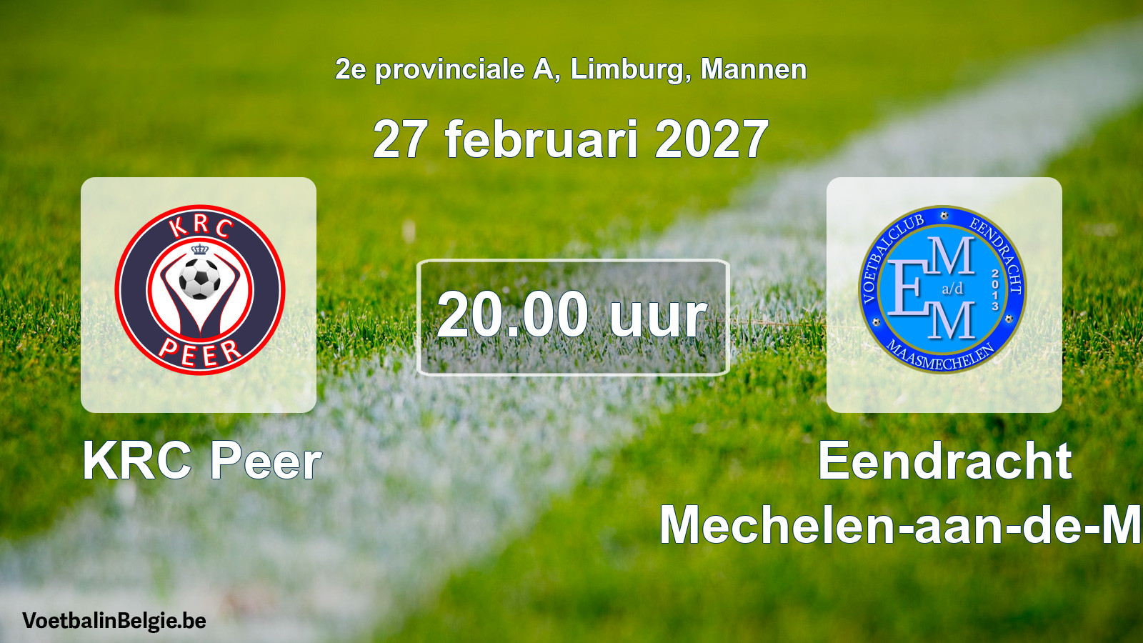 Geplande wedstrijd mannenvoetbal: KRC Peer - Eendracht Mechelen-aan-de-Maas (27 februari 2027)