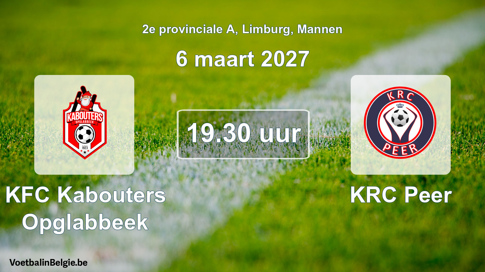 Geplande wedstrijd mannenvoetbal: KFC Kabouters Opglabbeek - KRC Peer (6 maart 2027)