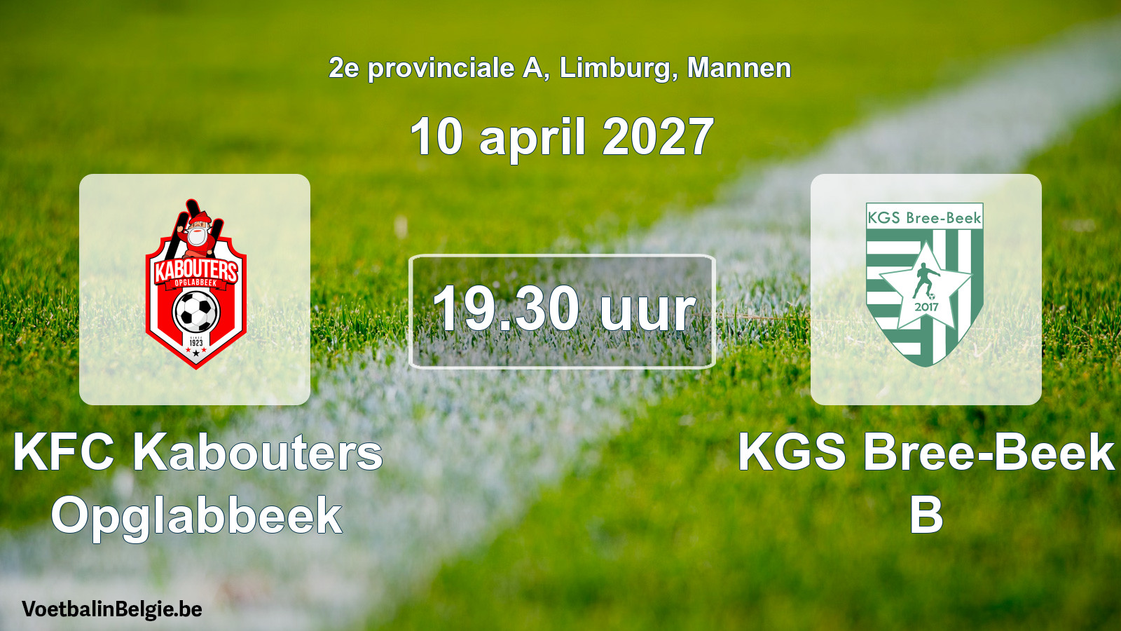 Geplande wedstrijd mannenvoetbal: KFC Kabouters Opglabbeek - KGS Bree-Beek B (10 april 2027)