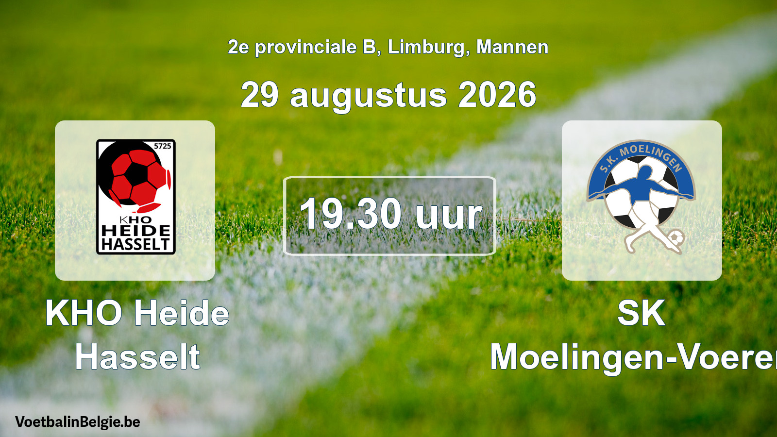 Geplande wedstrijd mannenvoetbal: KHO Heide Hasselt - SK Moelingen-Voeren (29 augustus 2026)