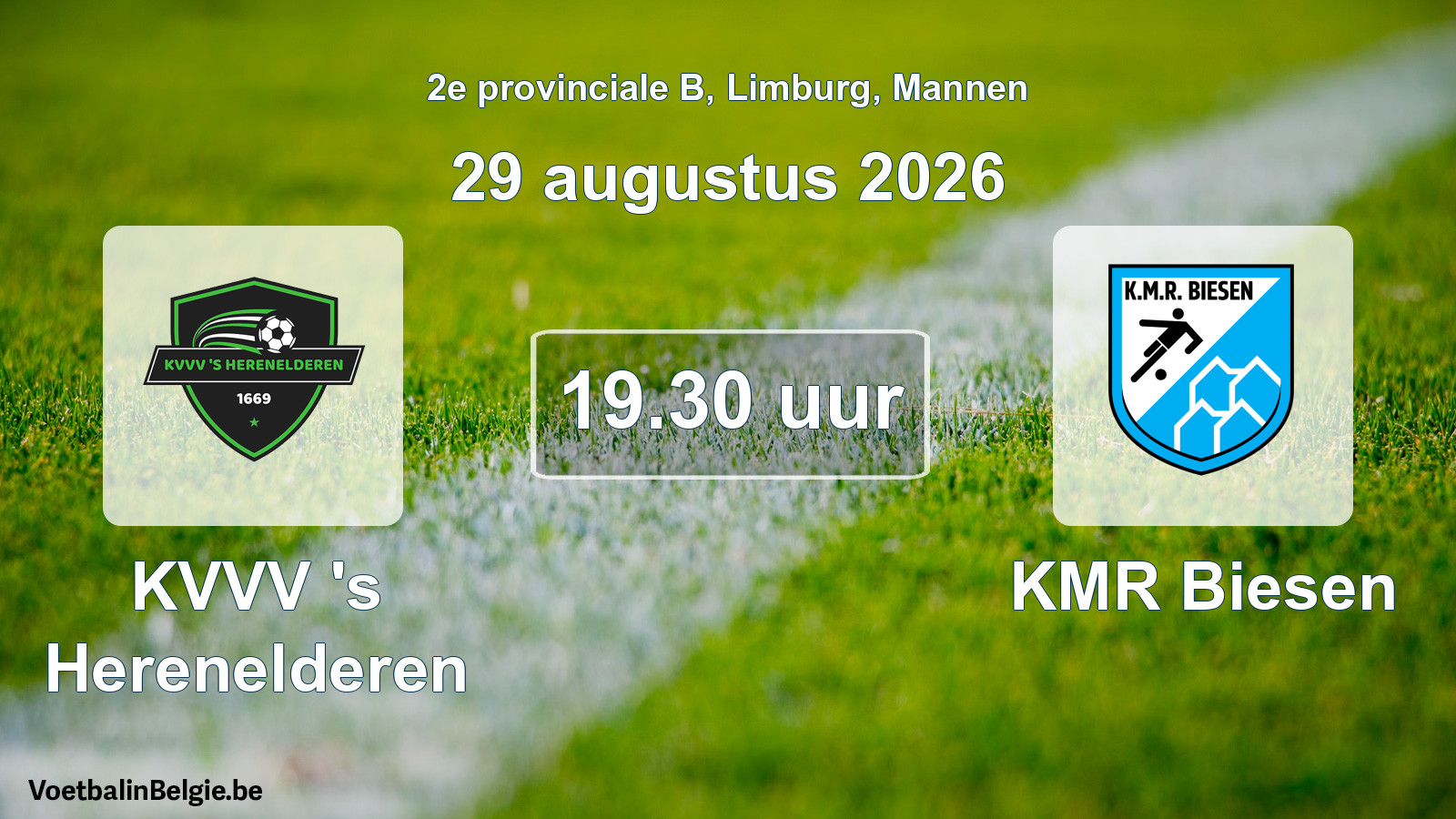 Geplande wedstrijd mannenvoetbal: KVVV 's Herenelderen - KMR Biesen (29 augustus 2026)