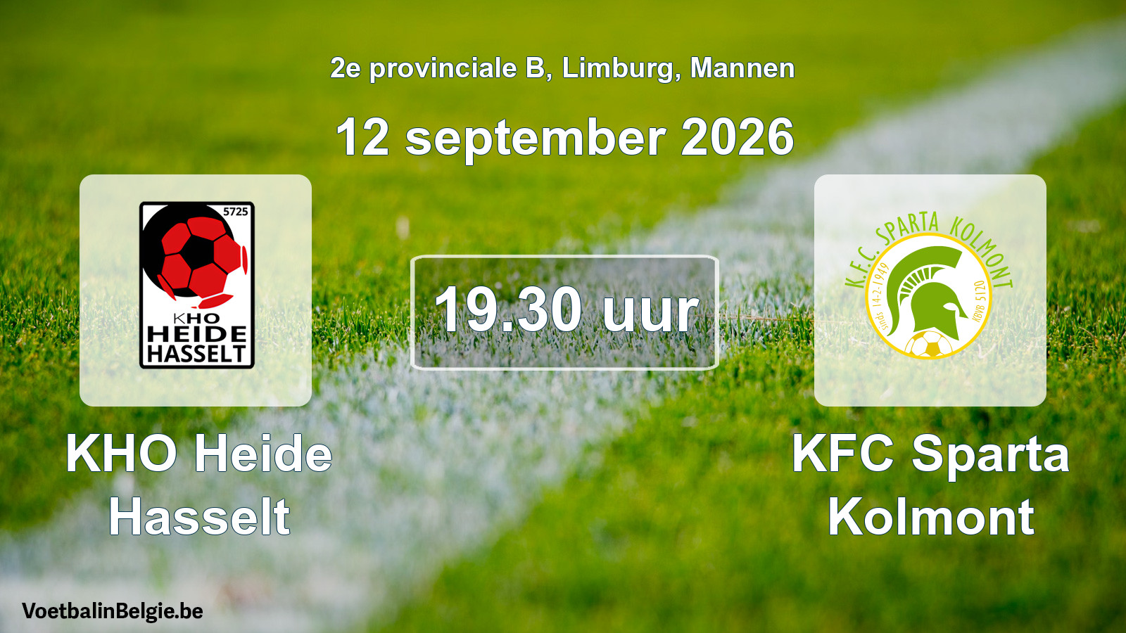 Geplande wedstrijd mannenvoetbal: KHO Heide Hasselt - KFC Sparta Kolmont (12 september 2026)